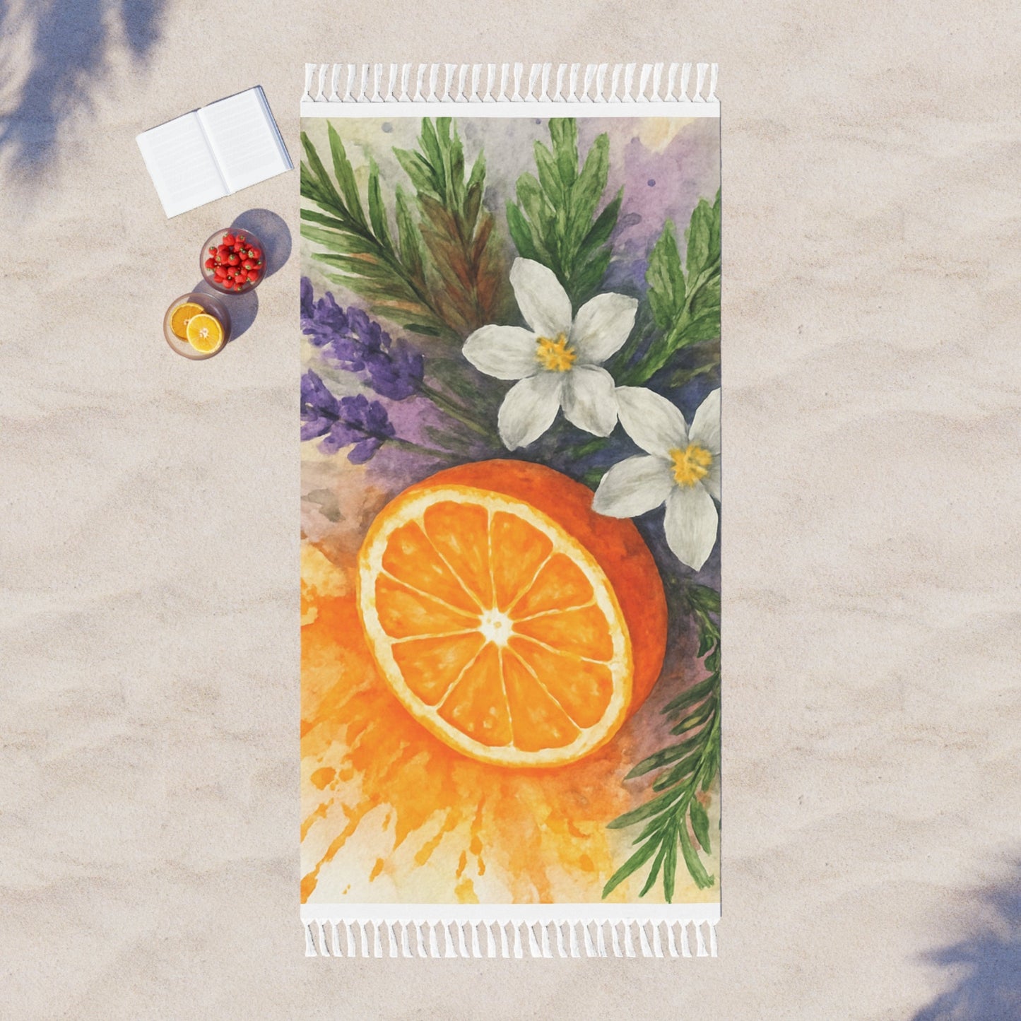 Citrus Blossom Boho Beach Cloth | Watercolor Orange Floral Scented Sanctuary - Clarity - The Quiet Edit Studios