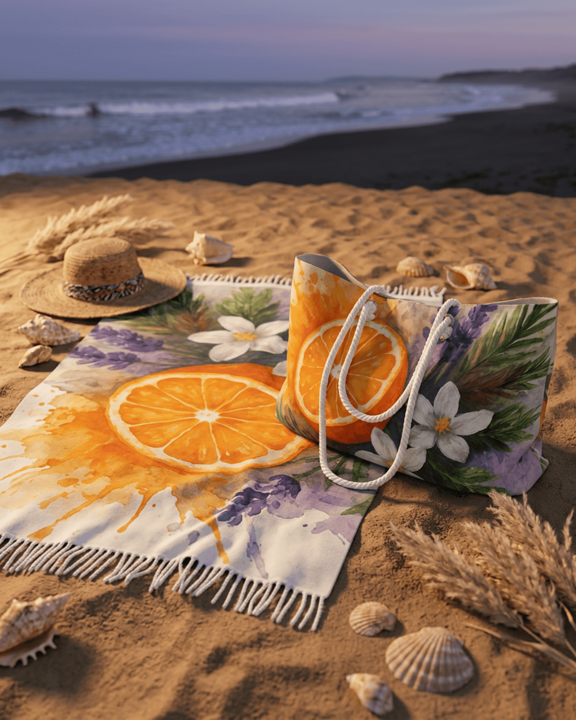 Citrus & Lavender Floral Weekender Beach Bag | Orange Slice Watercolor Tote Scented Sanctuary - Clarity - The Quiet Edit Studios