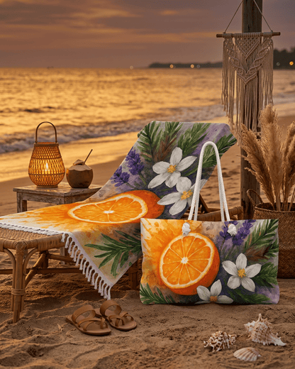 Citrus & Lavender Floral Weekender Beach Bag | Orange Slice Watercolor Tote Scented Sanctuary - Clarity - The Quiet Edit Studios