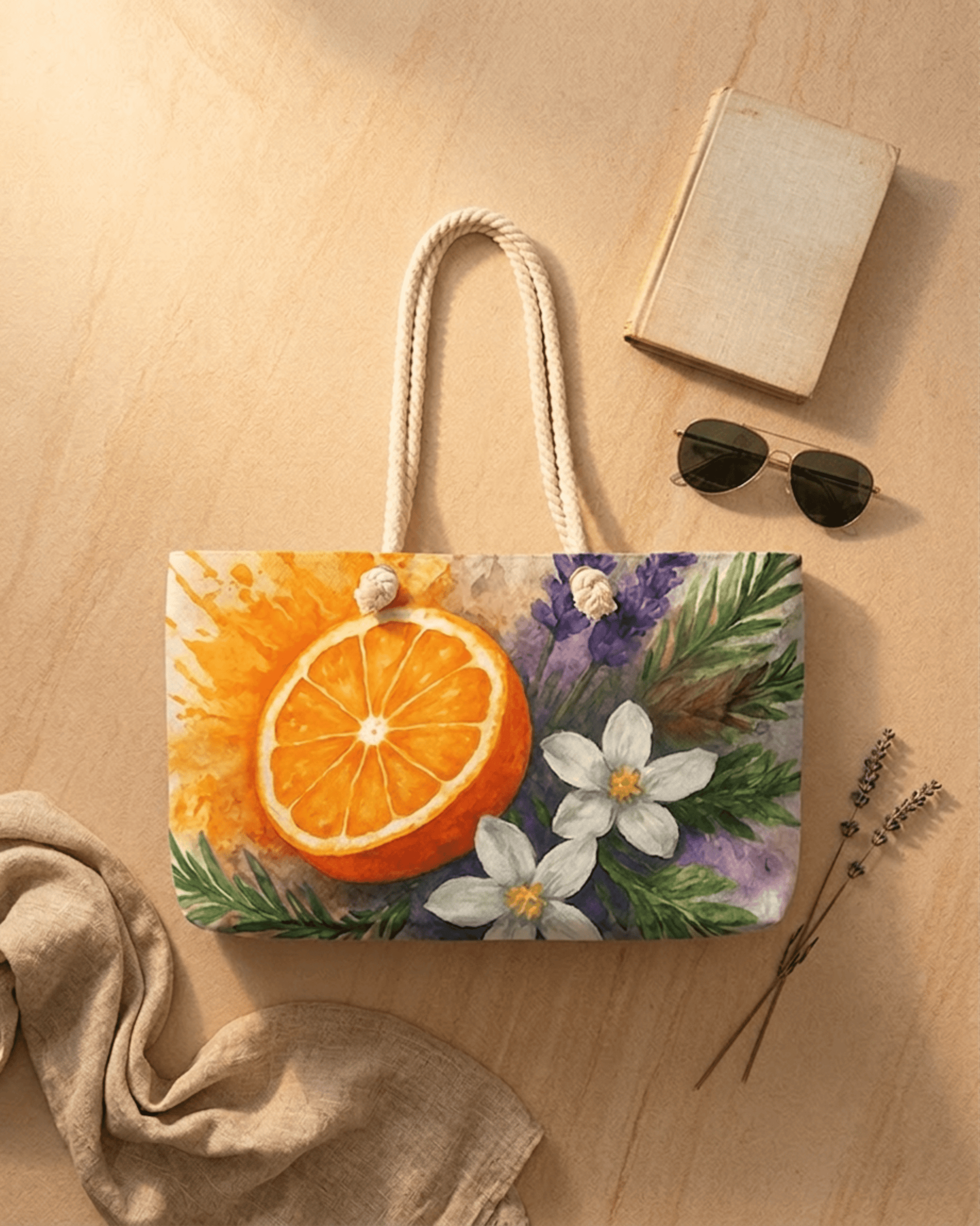 Citrus & Lavender Floral Weekender Beach Bag | Orange Slice Watercolor Tote Scented Sanctuary - Clarity - The Quiet Edit Studios
