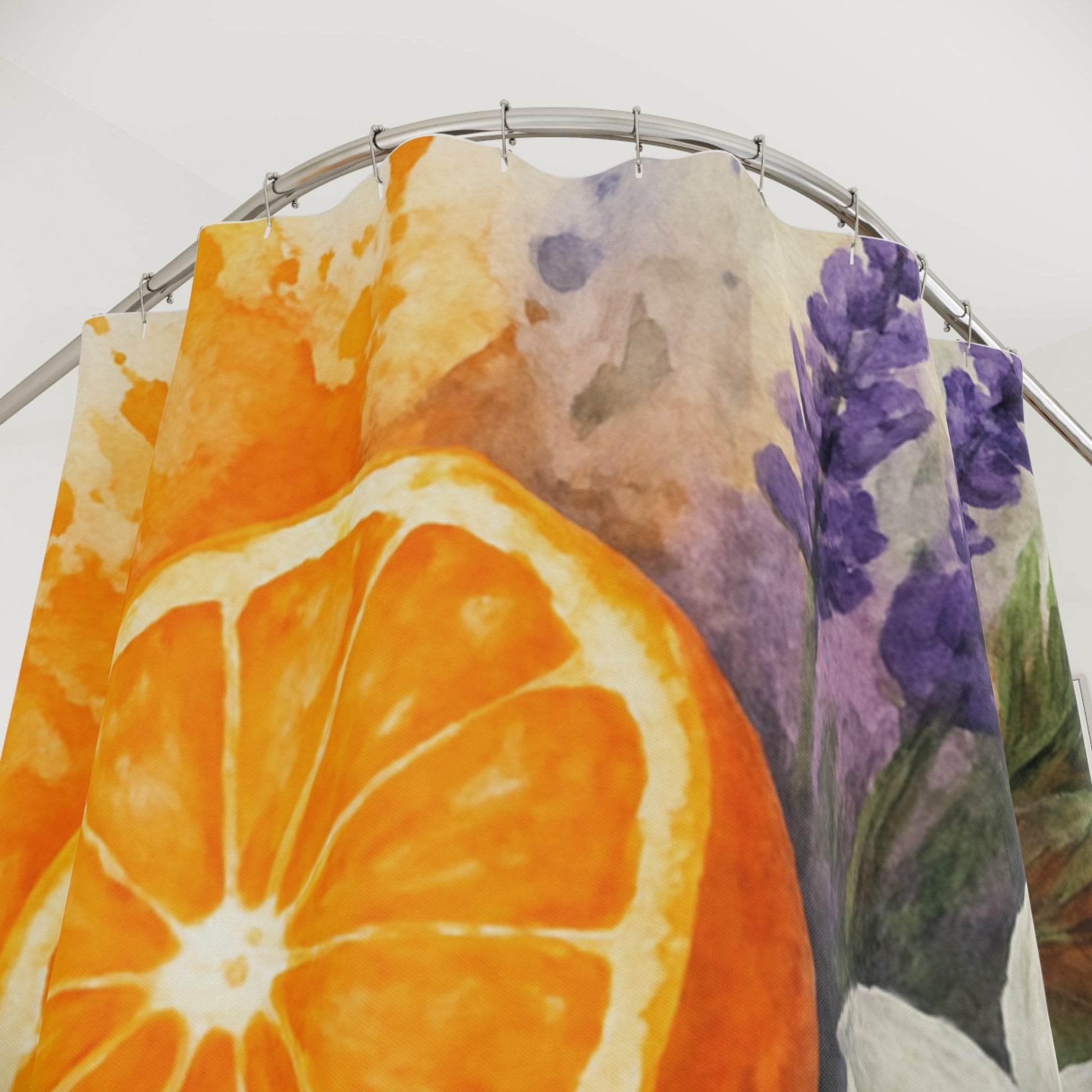 Citrus Orange Lavender Floral Shower Curtain | Watercolor Fruit Botanical - The Quiet Edit Studios