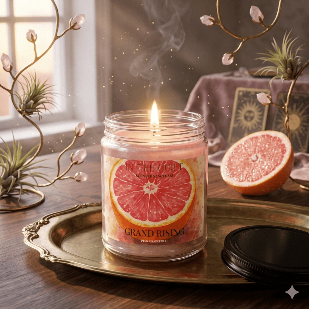 Grand Rising Pink Grapefruit Candle | Luxury Watercolor | Uplifting Scent | Scented Sanctuary - The Quiet Edit Studios