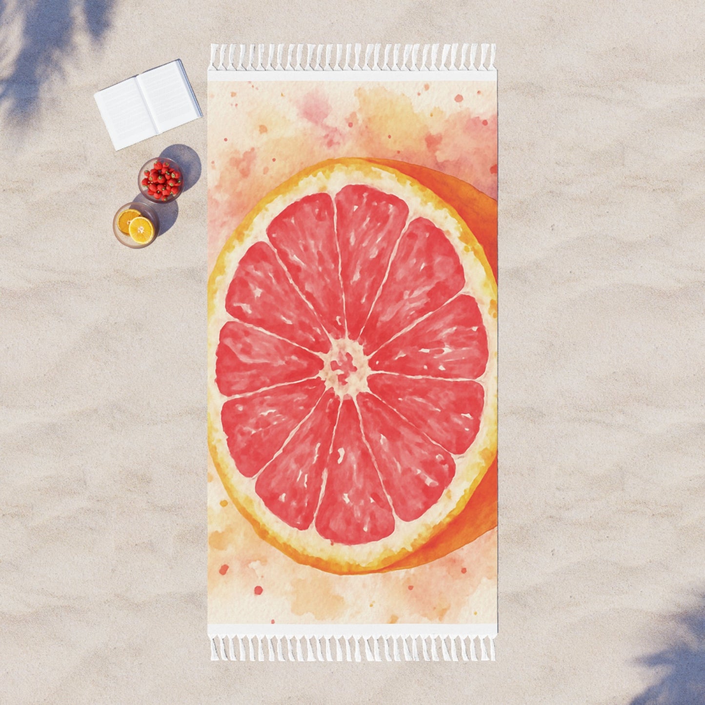 Grapefruit Slice Beach Towel | Boho Citrus Watercolor - The Quiet Edit Studios