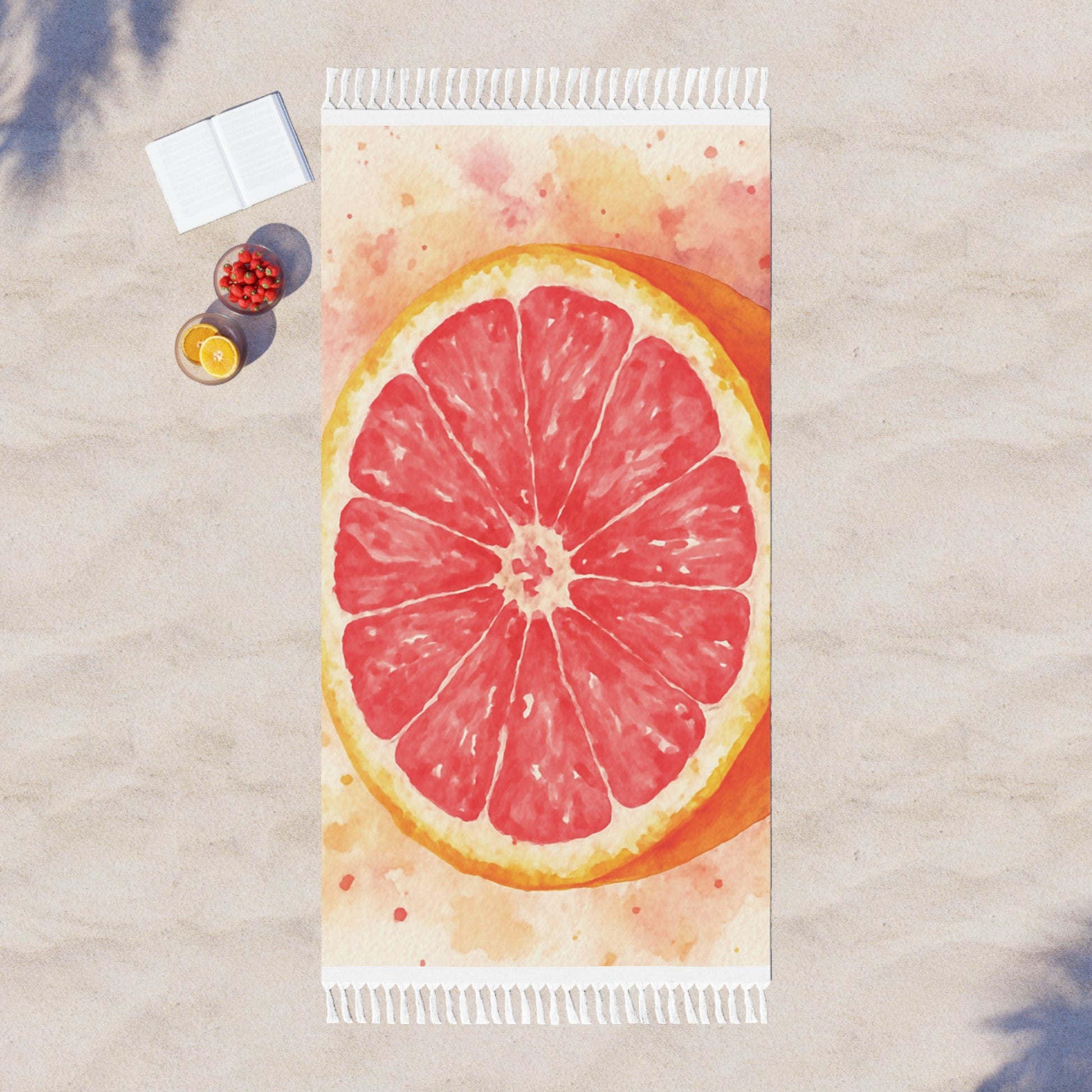 Grapefruit Slice Beach Towel | Boho Citrus Watercolor - The Quiet Edit Studios