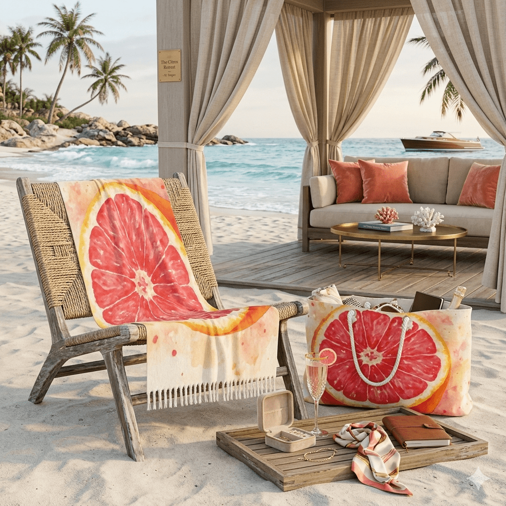 Grapefruit Slice Beach Towel | Boho Citrus Watercolor - The Quiet Edit Studios