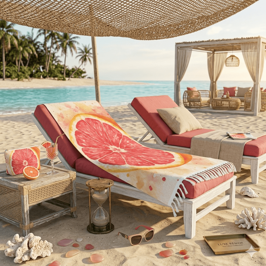 Grapefruit Slice Beach Towel | Boho Citrus Watercolor - The Quiet Edit Studios