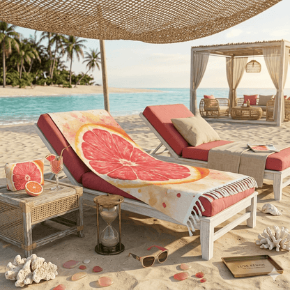 Grapefruit Slice Beach Towel | Boho Citrus Watercolor - The Quiet Edit Studios