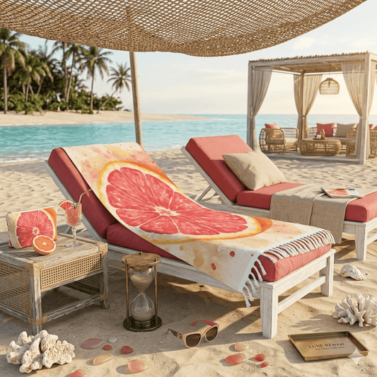 Grapefruit Slice Beach Towel | Boho Citrus Watercolor - The Quiet Edit Studios