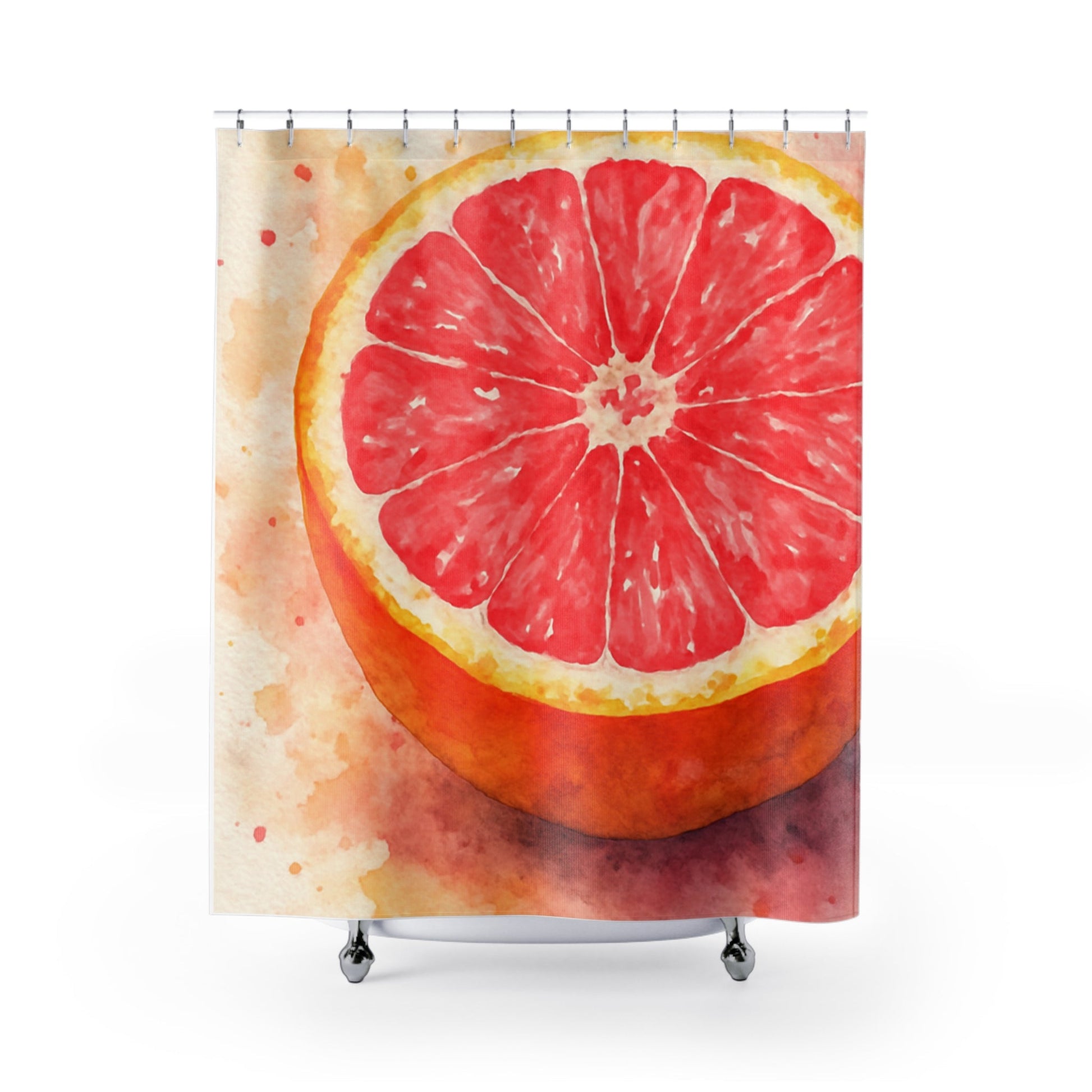 Grapefruit Watercolor Shower Curtain | Citrus Fruit Bathroom Decor | Scented Sanctuary - Grand Rising - The Quiet Edit Studios