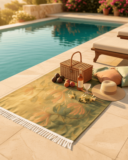 Honeysuckle Floral Boho Beach Towel | Lightweight Fringe Turkish Towel Scented Sanctuary - Soft Romance - The Quiet Edit Studios