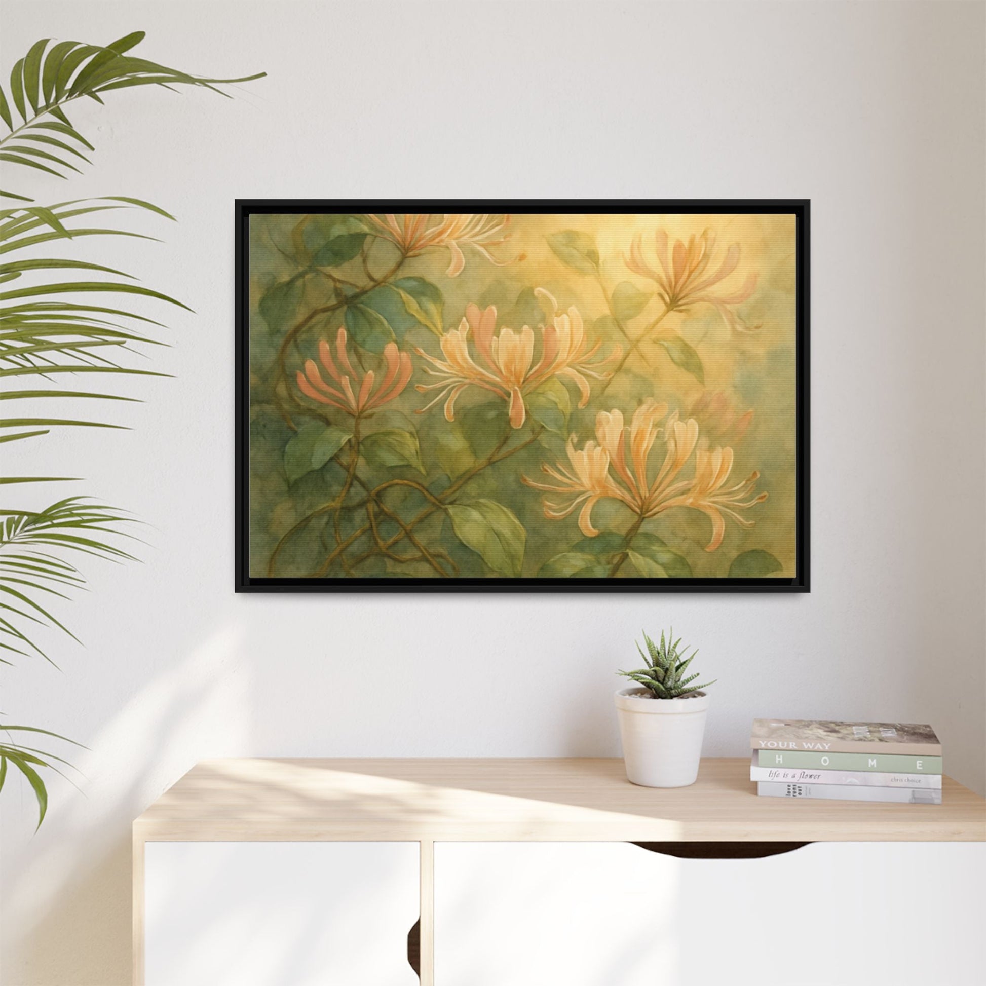 Honeysuckle Floral Wall Art Canvas Framed Scented Sanctuary - Soft Romance - The Quiet Edit Studios