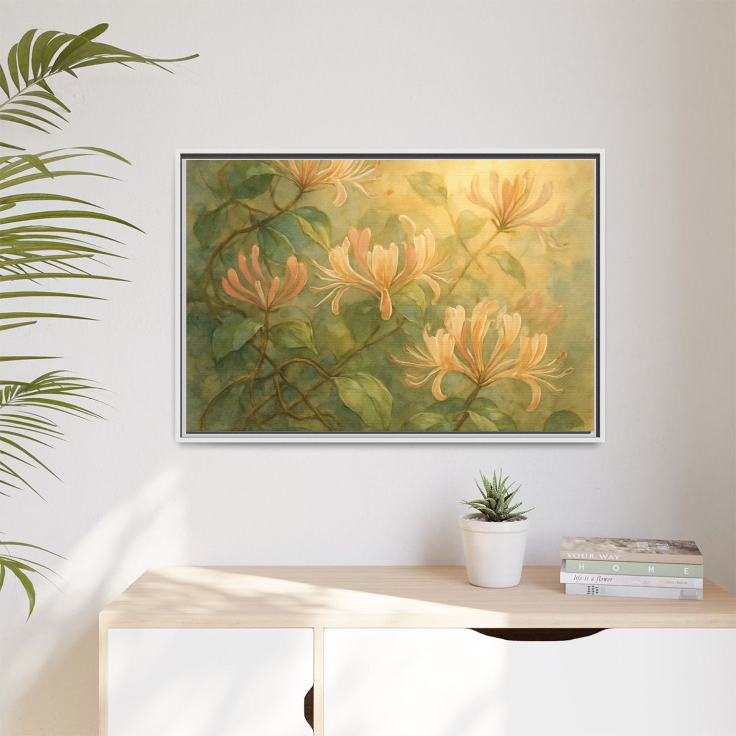 Honeysuckle Floral Wall Art Canvas Framed Scented Sanctuary - Soft Romance - The Quiet Edit Studios