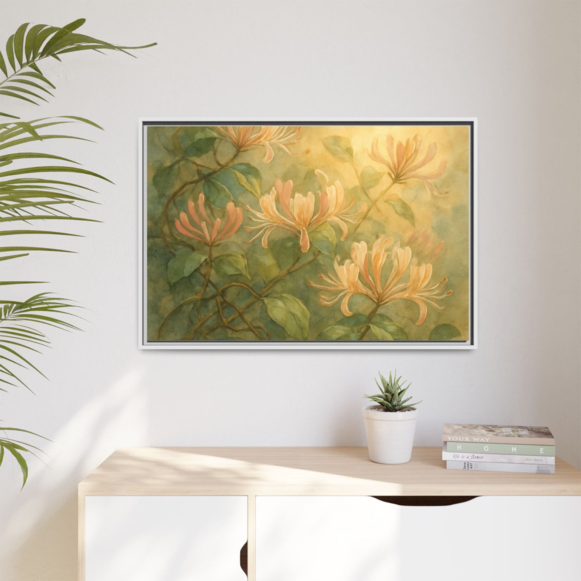 Honeysuckle Floral Wall Art Canvas Framed Scented Sanctuary - Soft Romance - The Quiet Edit Studios