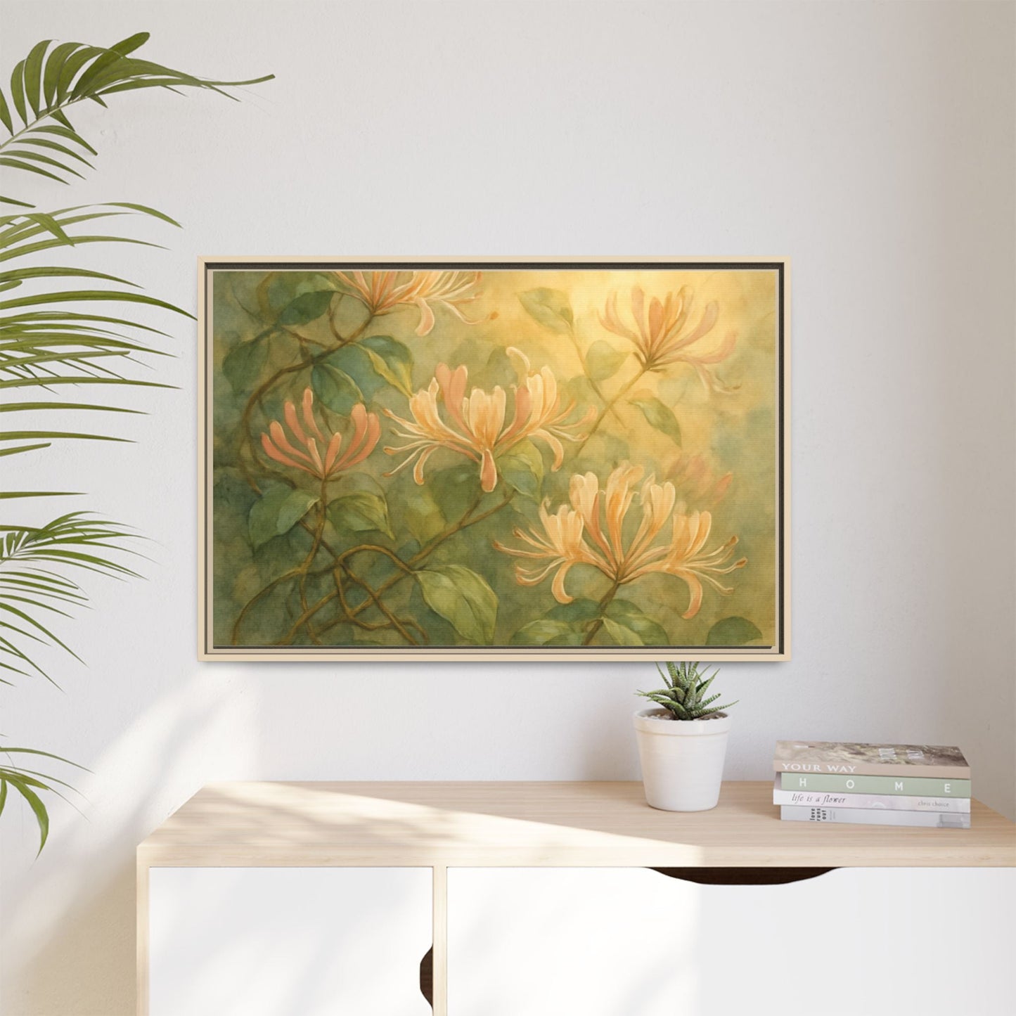 Honeysuckle Floral Wall Art Canvas Framed Scented Sanctuary - Soft Romance - The Quiet Edit Studios