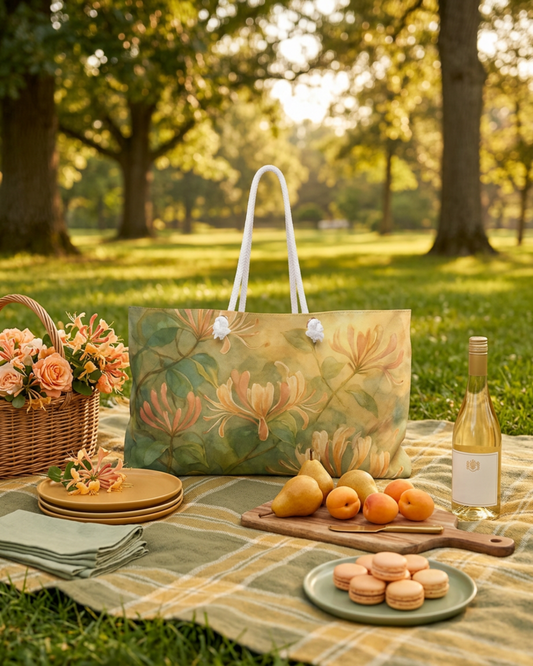 Honeysuckle Floral Watercolor Weekender Beach Bag | Botanical Tote Scented Sanctuary - Soft Romance - The Quiet Edit Studios