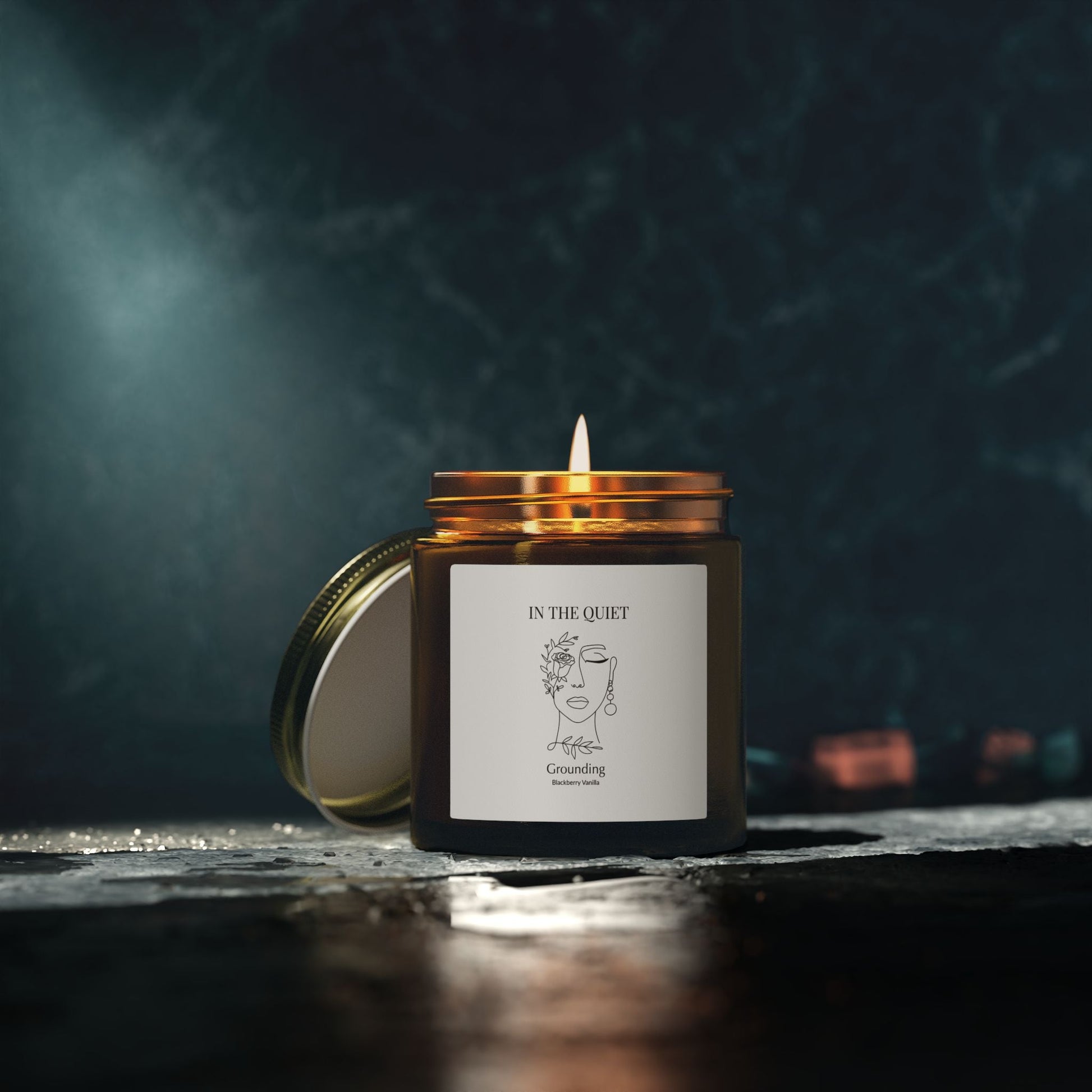 Blackberry vanilla soy candle in amber jar — Grounding collection by The Quiet Edit Studios