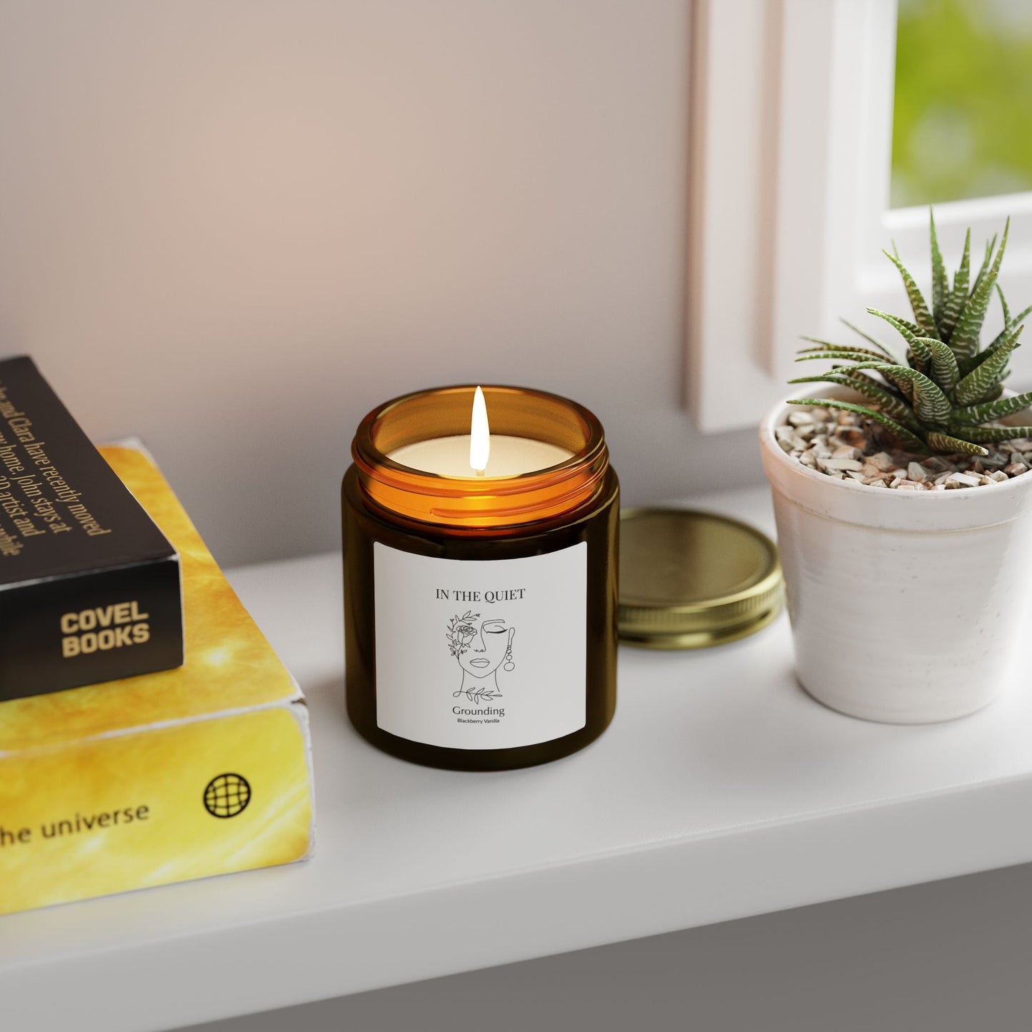 Blackberry vanilla soy candle in amber jar — Grounding collection by The Quiet Edit Studios
