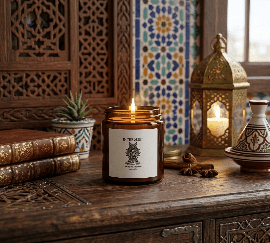 In The Quiet II: Emotional Awareness Candle | Cinnamon Chai | Coconut Apricot Soy Wax Jar | Luxury Amber Jar - The Quiet Edit Studios