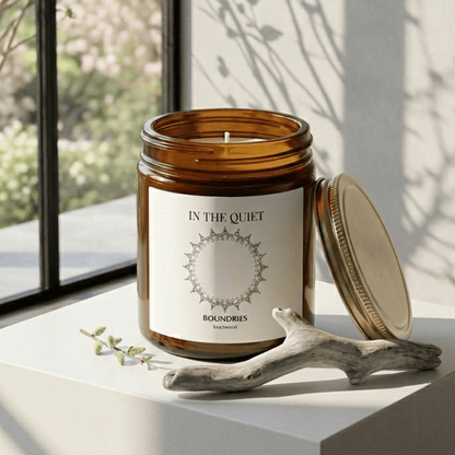 In The Quiet III: Boundaries Candle | Beachwood Scent | Coconut Apricot Soy Wax | Luxury Amber Jar - The Quiet Edit Studios
