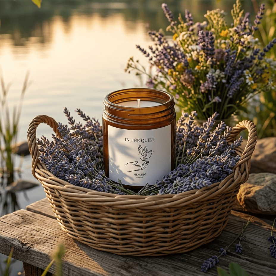 In The Quiet IV: Healing Candle | Lavender Scent | Coconut Apricot Soy Wax | Luxury Amber Jar - The Quiet Edit Studios