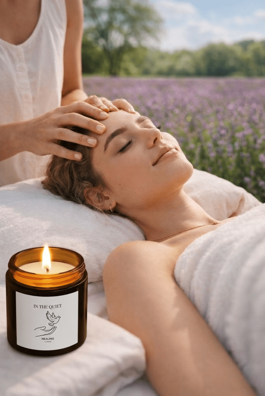 In The Quiet IV: Healing Candle | Lavender Scent | Coconut Apricot Soy Wax | Luxury Amber Jar - The Quiet Edit Studios