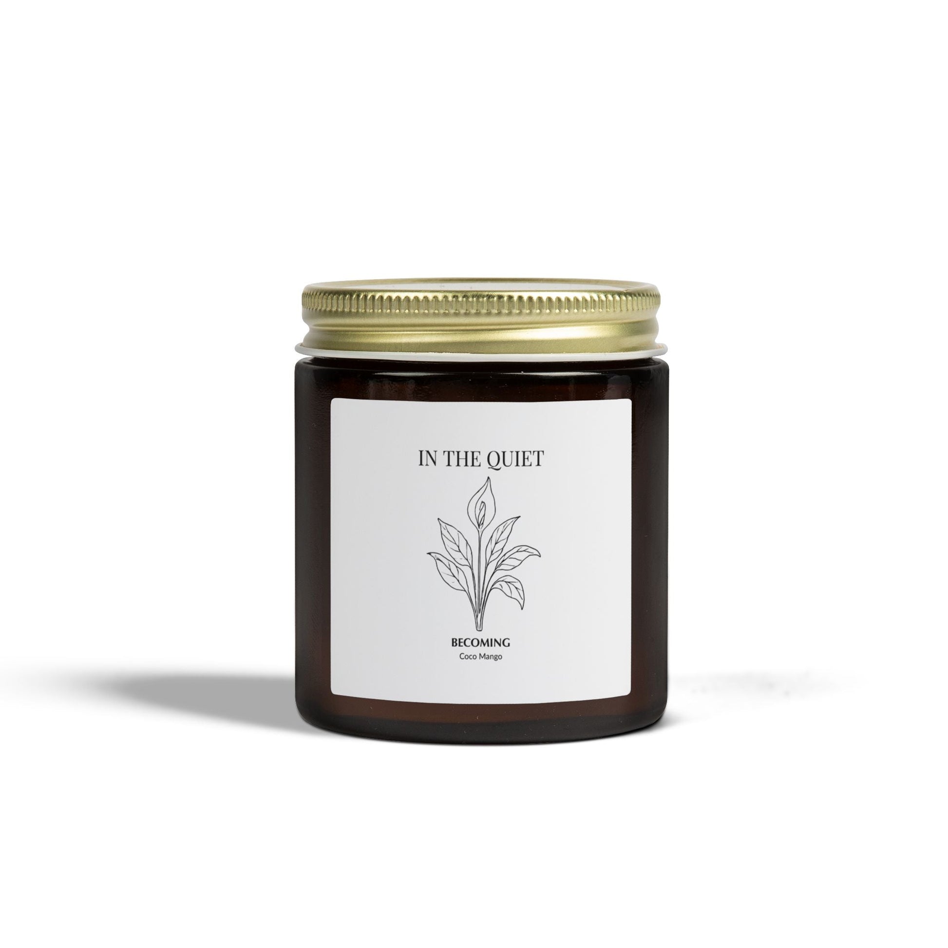 In The Quiet V: Becoming Candle | Coconut Mango Scent | Coconut Apricot Soy Wax | Luxury Amber Jar - The Quiet Edit Studios