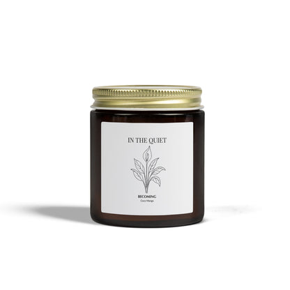 In The Quiet V: Becoming Candle | Coconut Mango Scent | Coconut Apricot Soy Wax | Luxury Amber Jar - The Quiet Edit Studios