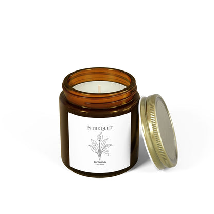 In The Quiet V: Becoming Candle | Coconut Mango Scent | Coconut Apricot Soy Wax | Luxury Amber Jar - The Quiet Edit Studios