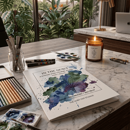 In The Quiet V: Becoming Candle | Coconut Mango Scent | Coconut Apricot Soy Wax | Luxury Amber Jar - The Quiet Edit Studios