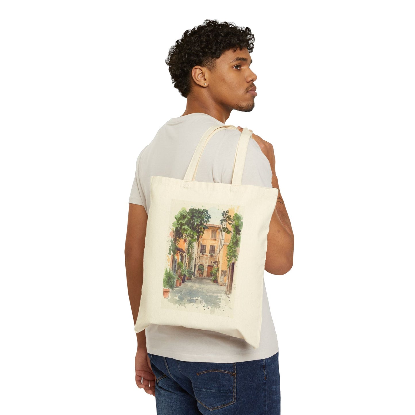 Italian Street Watercolor Tote Bag | Scenic Cityscape Canvas Tote - The Quiet Edit Studios