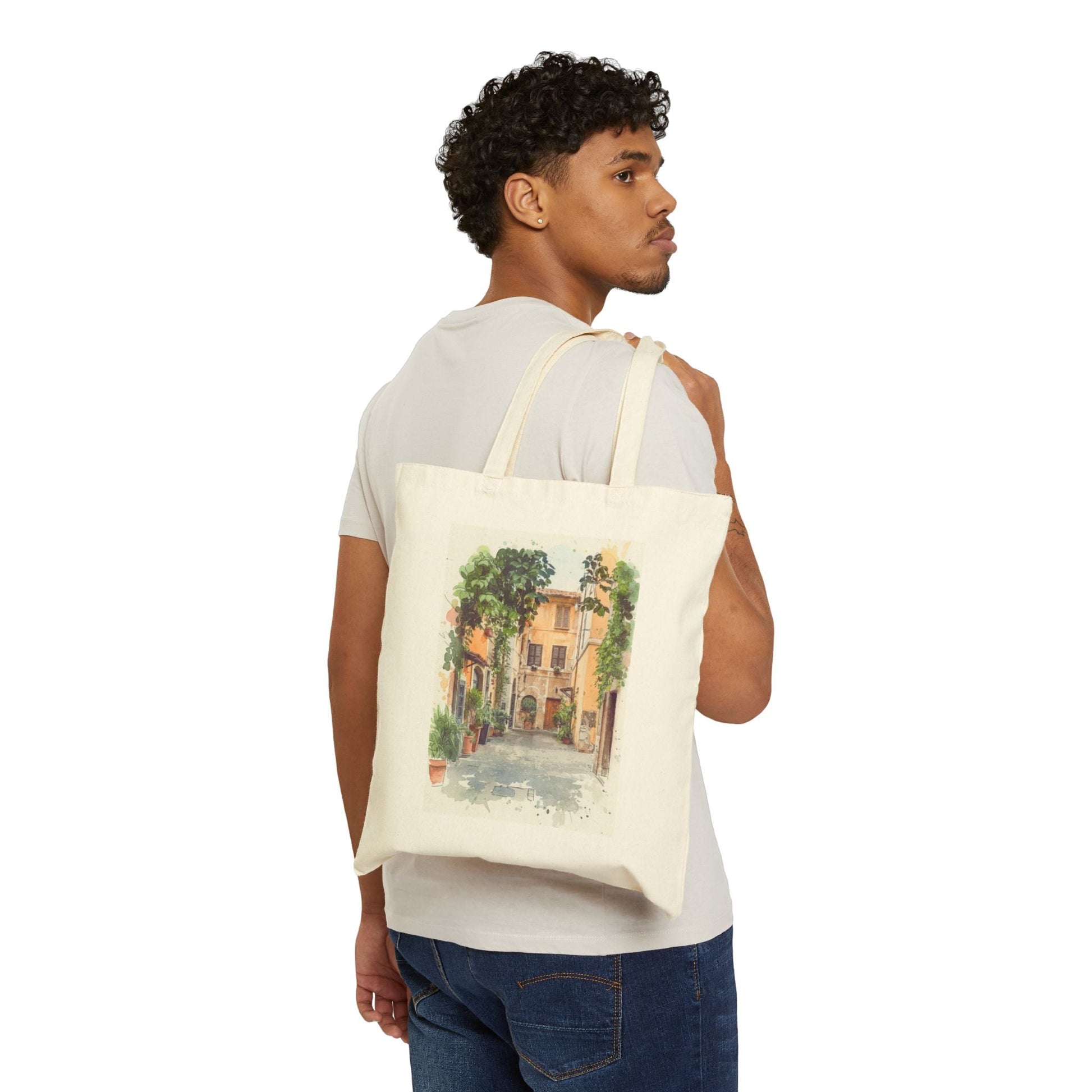 Italian Street Watercolor Tote Bag | Scenic Cityscape Canvas Tote - The Quiet Edit Studios