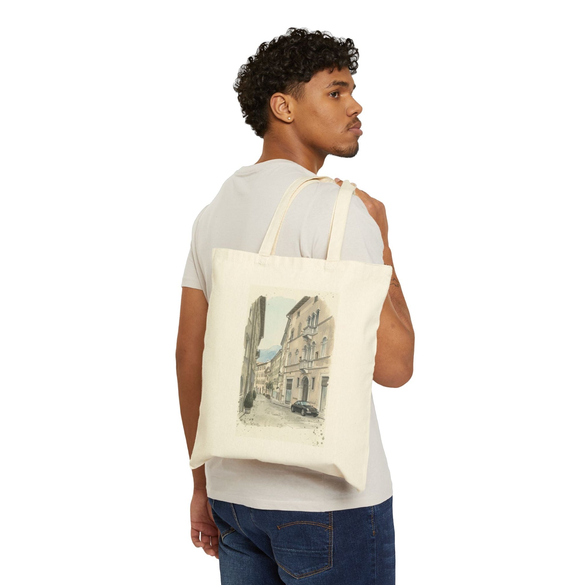 Italian Street Watercolor Tote Bag | Scenic Cityscape Canvas Tote - The Quiet Edit Studios