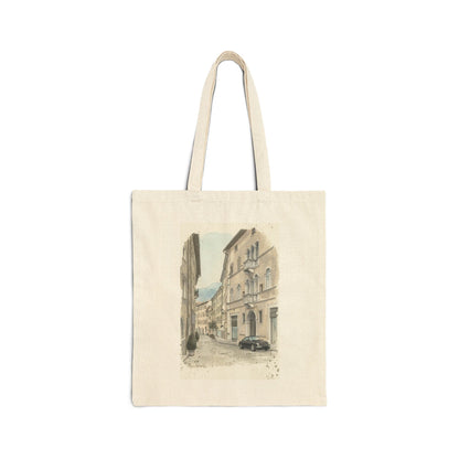 Italian Street Watercolor Tote Bag | Scenic Cityscape Canvas Tote - The Quiet Edit Studios