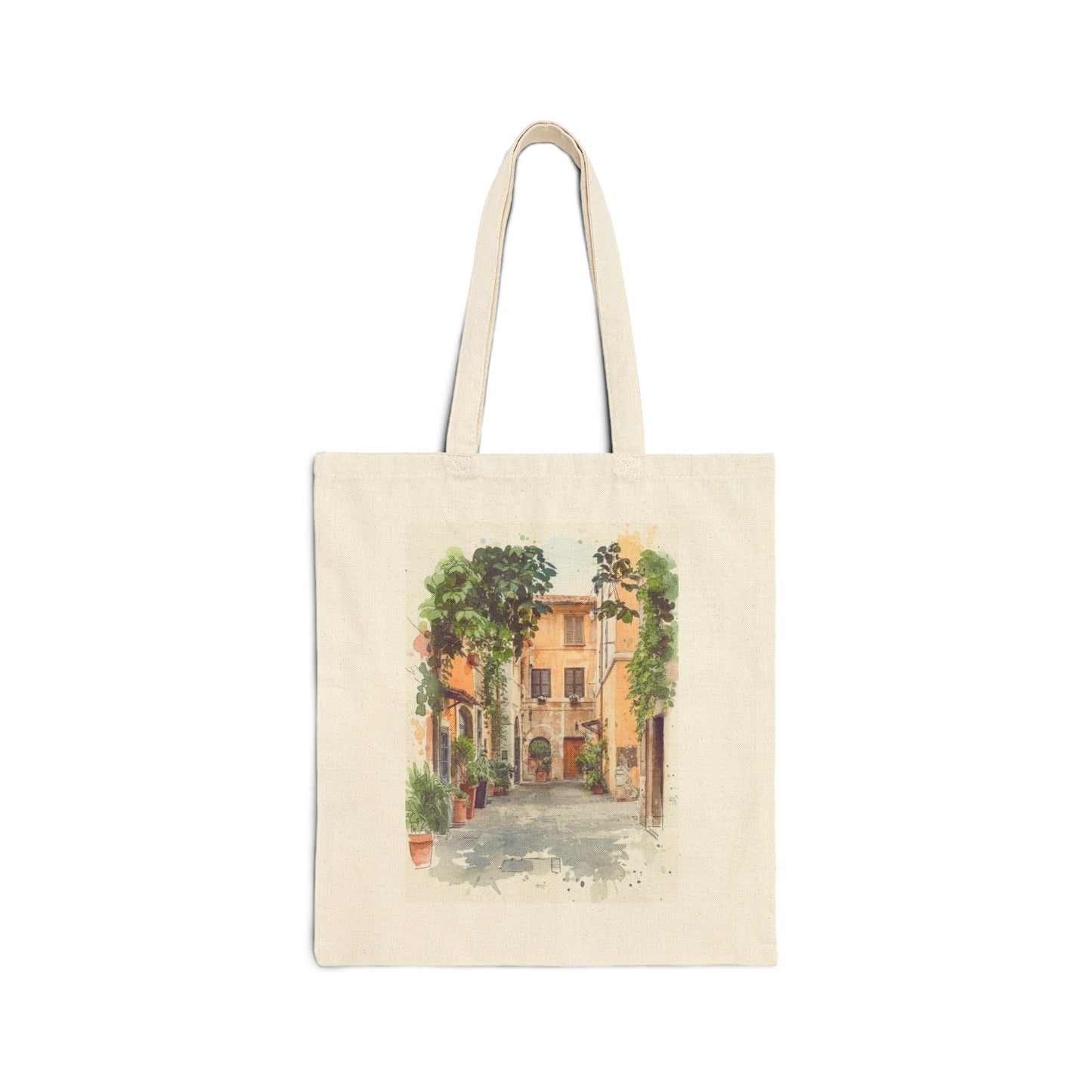 Italian Street Watercolor Tote Bag | Scenic Cityscape Canvas Tote - The Quiet Edit Studios