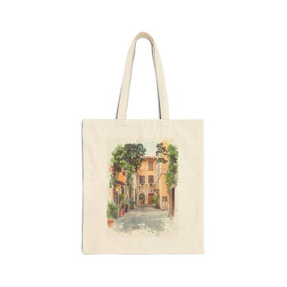 Italian Street Watercolor Tote Bag | Scenic Cityscape Canvas Tote - The Quiet Edit Studios