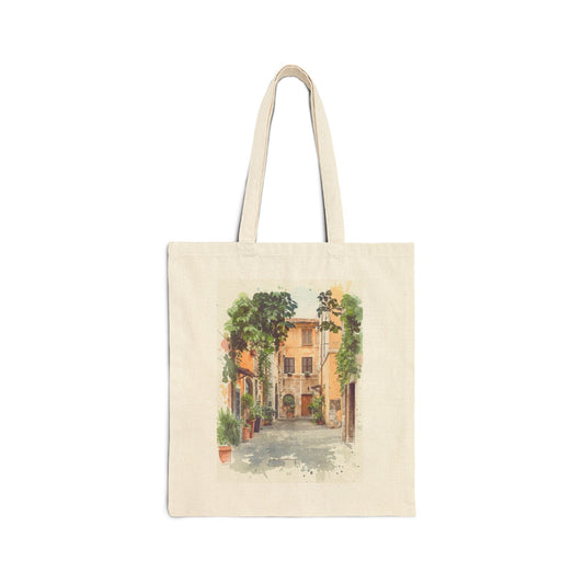 Italian Street Watercolor Tote Bag | Scenic Cityscape Canvas Tote - The Quiet Edit Studios
