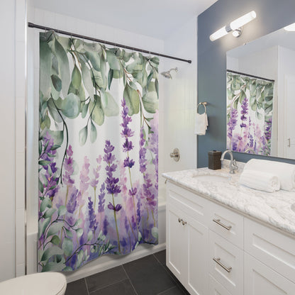 Lavender and Eucalyptus Shower Curtain | Botanical Floral Bathroom Decor - The Quiet Edit Studios