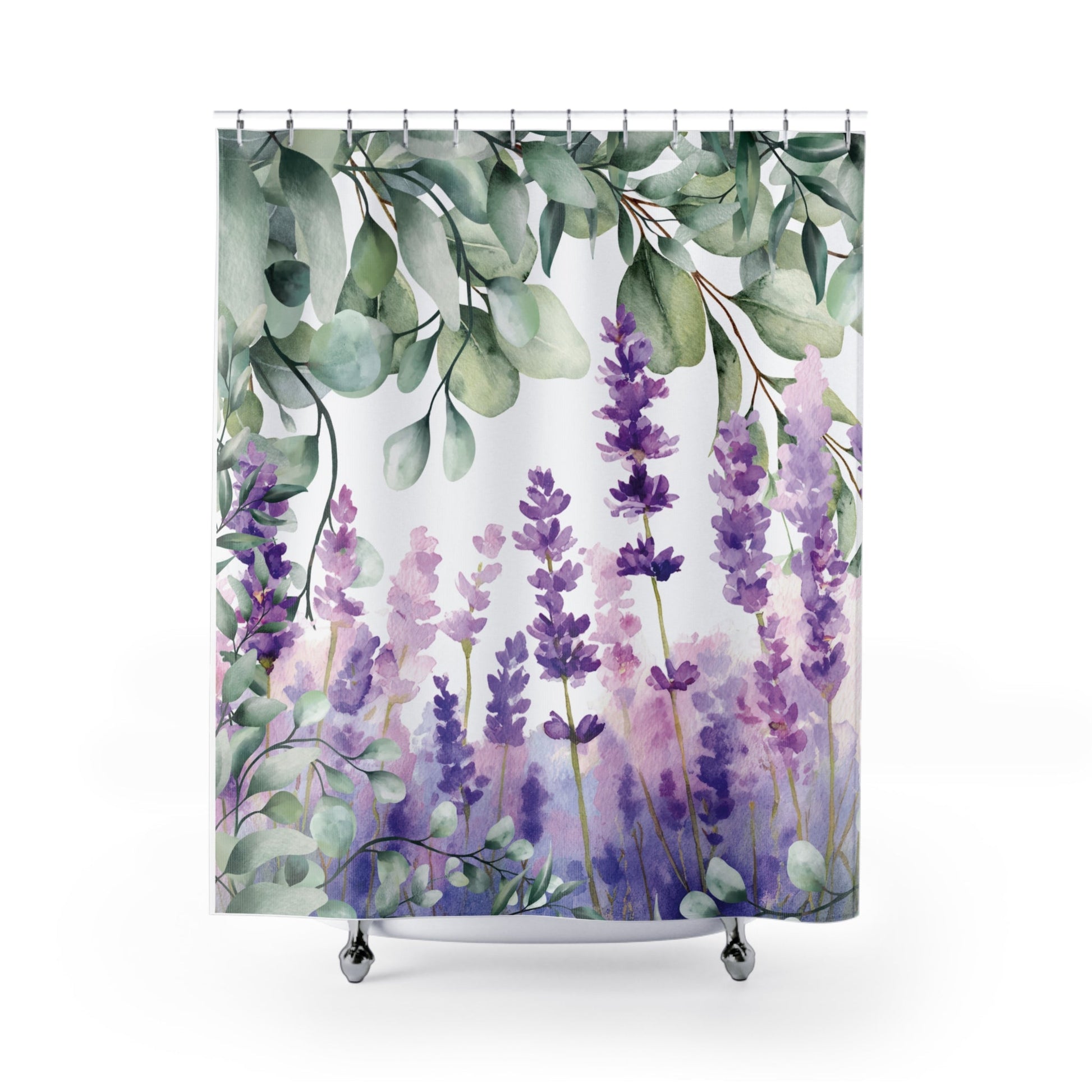 Lavender and Eucalyptus Shower Curtain | Botanical Floral Bathroom Decor - The Quiet Edit Studios