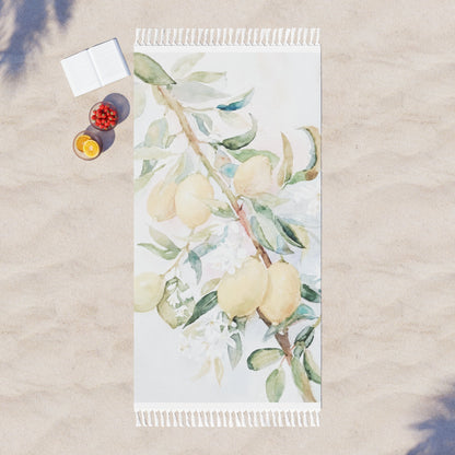 Lemon Awakening Watercolor Boho Beach Cloth | Coastal Fringe Scented Sanctuary - The Quiet Edit Studios