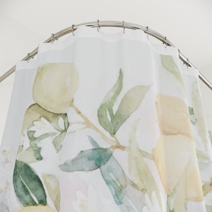 Lemon Awakening Watercolor Shower Curtain | Botanical Citrus Bathroom Décor - Scented Sanctualy - The Quiet Edit Studios