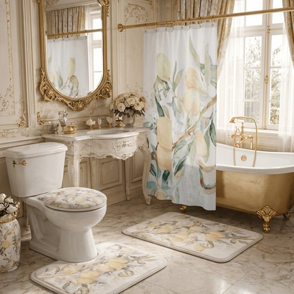 Lemon Awakening Watercolor Shower Curtain | Botanical Citrus Bathroom Décor - Scented Sanctualy - The Quiet Edit Studios