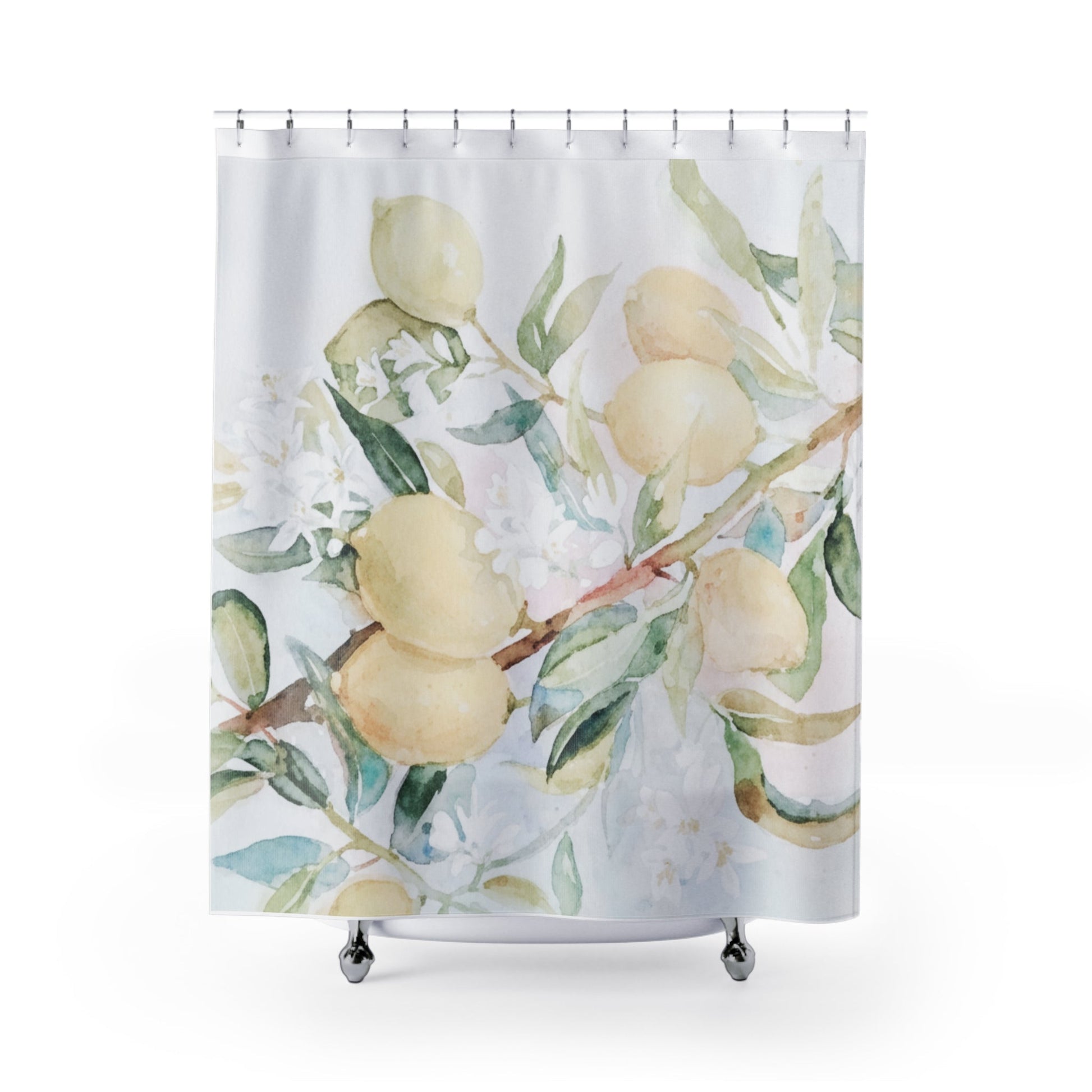 Lemon Awakening Watercolor Shower Curtain | Botanical Citrus Bathroom Décor - Scented Sanctualy - The Quiet Edit Studios