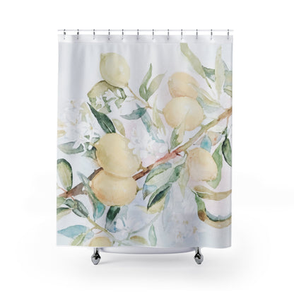 Lemon Awakening Watercolor Shower Curtain | Botanical Citrus Bathroom Décor - Scented Sanctualy - The Quiet Edit Studios