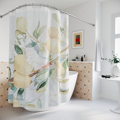 Lemon Awakening Watercolor Shower Curtain | Botanical Citrus Bathroom Décor - Scented Sanctualy - The Quiet Edit Studios