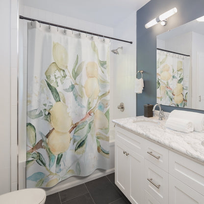 Lemon Awakening Watercolor Shower Curtain | Botanical Citrus Bathroom Décor - Scented Sanctualy - The Quiet Edit Studios