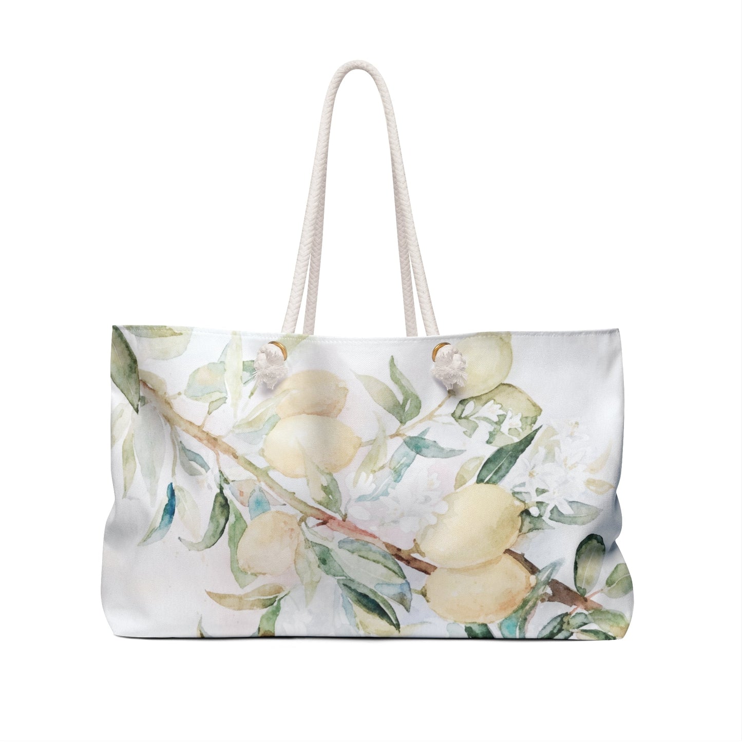 Lemon Awakening Watercolor Weekender Beach Bag | Citrus Botanical Tote - Scented Sanctuary - The Quiet Edit Studios