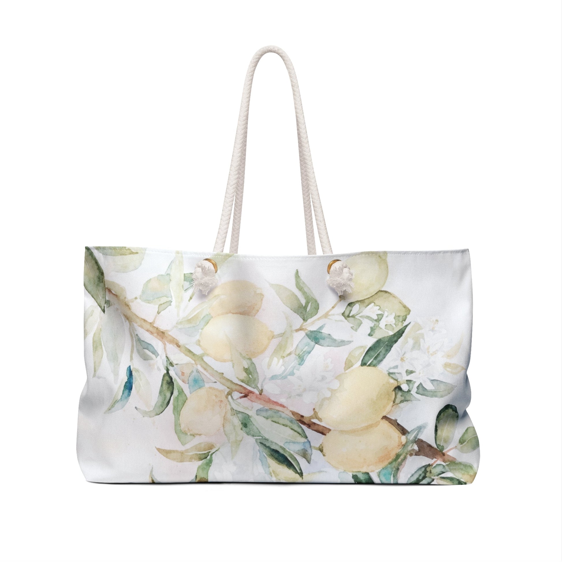 Lemon Awakening Watercolor Weekender Beach Bag | Citrus Botanical Tote - Scented Sanctuary - The Quiet Edit Studios
