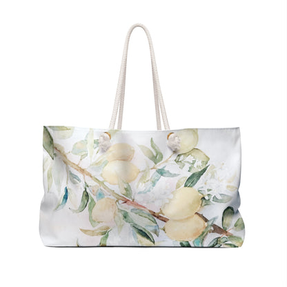 Lemon Awakening Watercolor Weekender Beach Bag | Citrus Botanical Tote - Scented Sanctuary - The Quiet Edit Studios