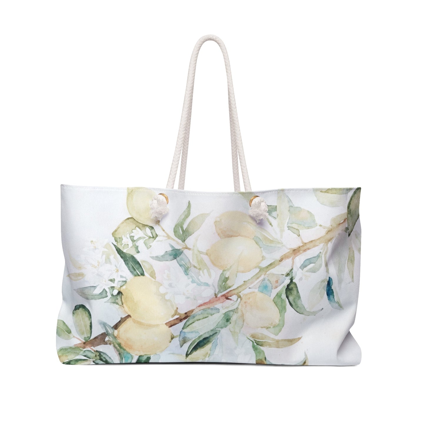 Lemon Awakening Watercolor Weekender Beach Bag | Citrus Botanical Tote - Scented Sanctuary - The Quiet Edit Studios
