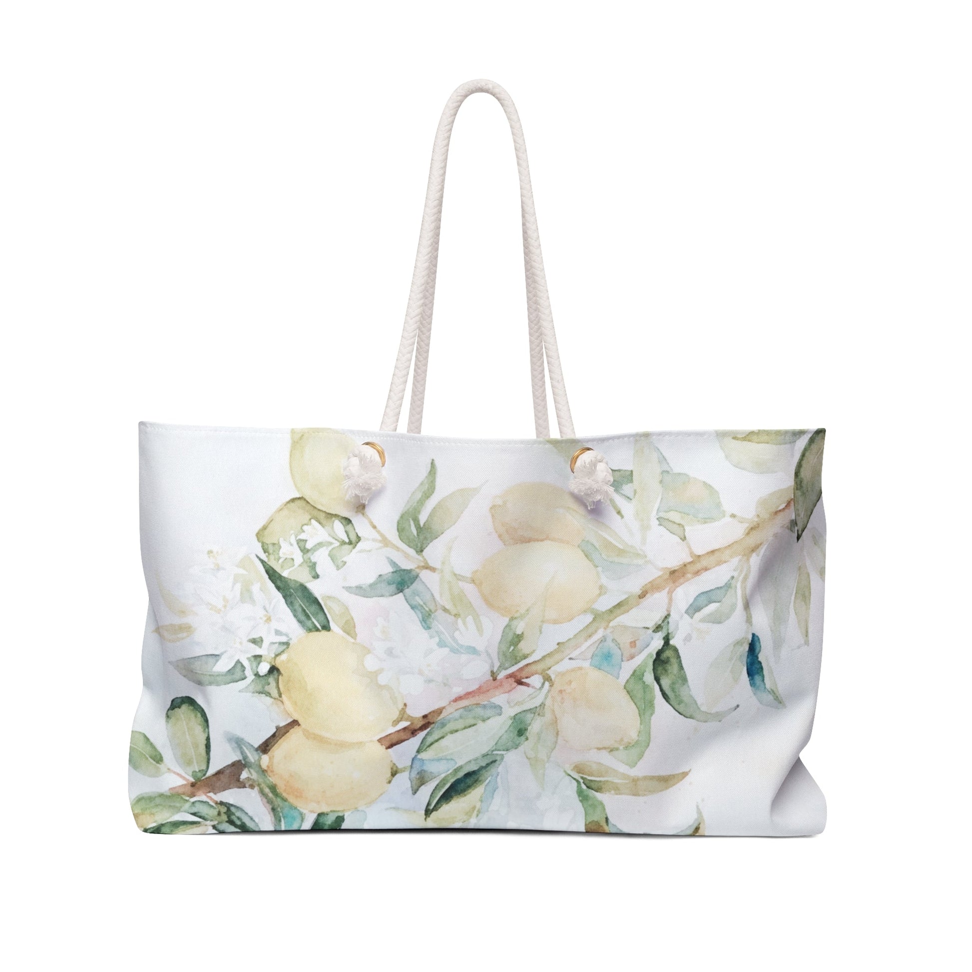 Lemon Awakening Watercolor Weekender Beach Bag | Citrus Botanical Tote - Scented Sanctuary - The Quiet Edit Studios